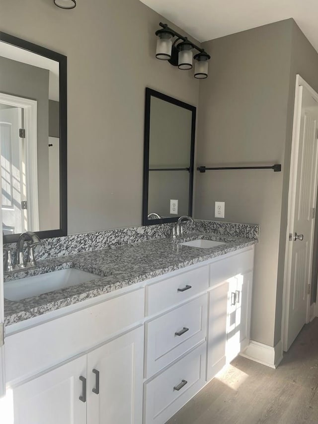 bathroom featuring wood-type flooring and vanity