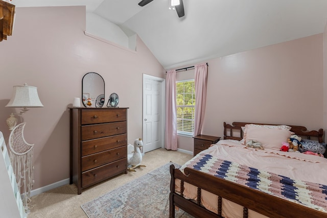 918 Dawkins Ct, Phenix City, AL 36869 - bedroom featuring lofted ceiling, light colored carpet, a ceiling fan, and baseboards