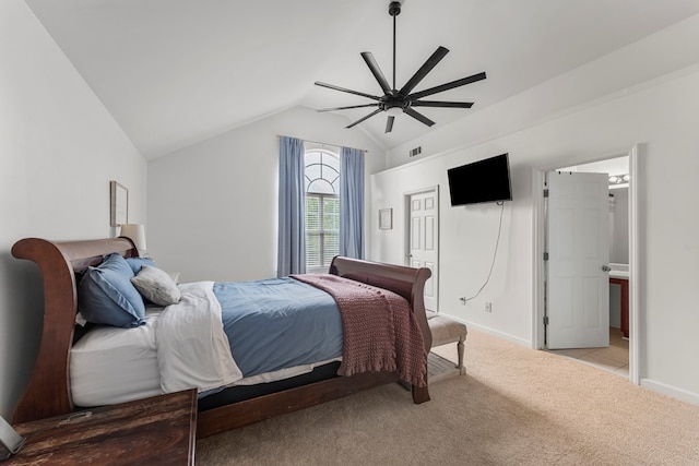 918 Dawkins Ct, Phenix City, AL 36869 - bedroom with vaulted ceiling, light colored carpet, a ceiling fan, and baseboards