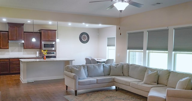 239 Clearbrook Ln, Columbus, GA 31904 - living room with dark wood-type flooring, ceiling fan, and recessed lighting