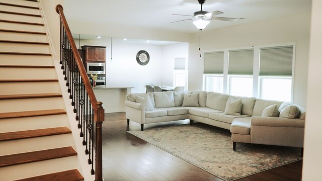 239 Clearbrook Ln, Columbus, GA 31904 - living room with stairway, wood finished floors, ceiling fan, and recessed lighting