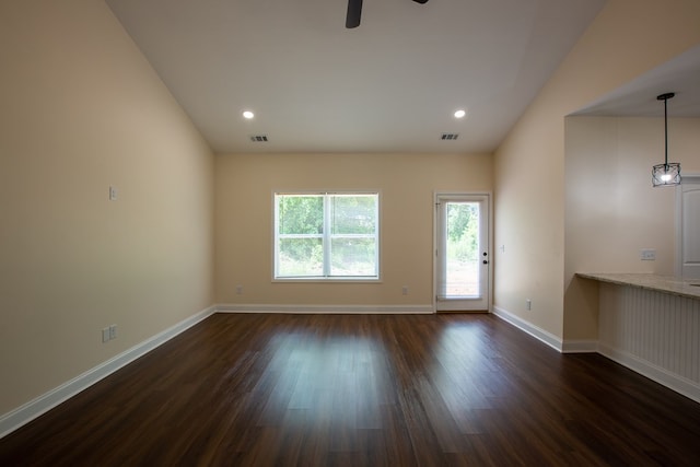 923 Omega Dr, Columbus, GA 31907 - empty room featuring dark wood-style flooring, ceiling fan, and recessed lighting