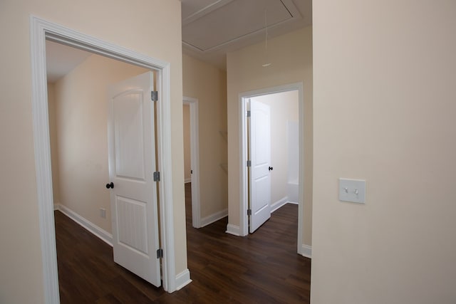 923 Omega Dr, Columbus, GA 31907 - corridor featuring attic access and dark wood-style flooring