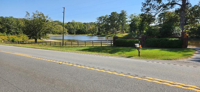 view of street featuring a water view