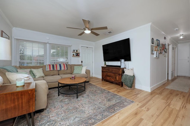 4502 Northwood Ave, Columbus, GA 31907 - living room with a ceiling fan, wood finished floors, and crown molding