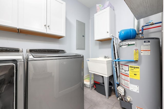 4502 Northwood Ave, Columbus, GA 31907 - laundry room with water heater, electric panel, cabinet space, washer and dryer, and light tile patterned flooring