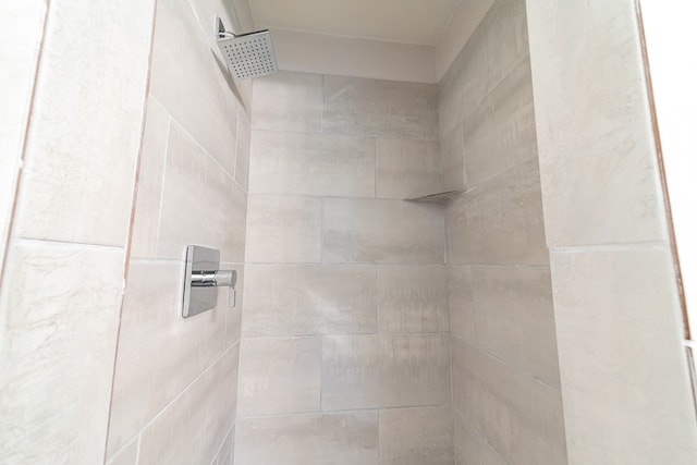 interior details featuring a tile shower