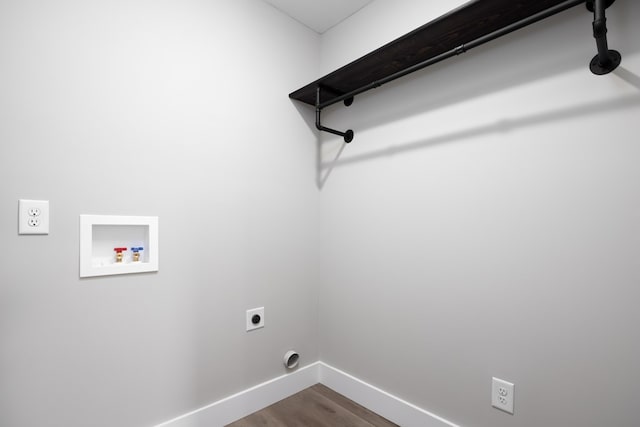 washroom with washer hookup, hookup for an electric dryer, and hardwood / wood-style floors