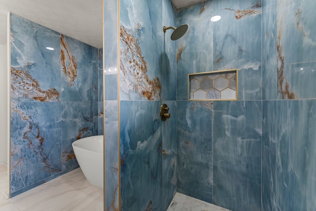5437 Chatham Woods Ct, Columbus, GA 31907 - full bath featuring a marble finish shower, a freestanding tub, and a textured ceiling