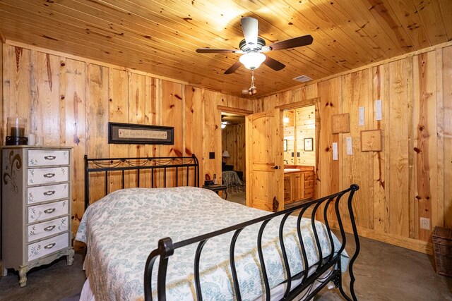 153 N Whatley Rd, Lagrange, GA 30240 - bedroom featuring wooden walls, wooden ceiling, and connected bathroom