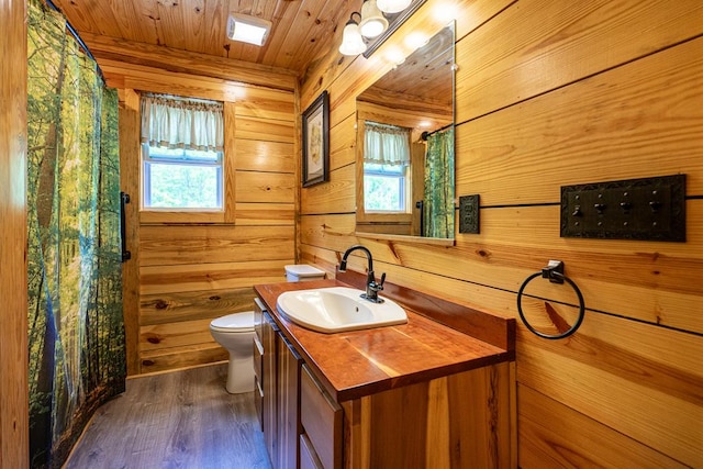 153 N Whatley Rd, Lagrange, GA 30240 - full bath featuring toilet, wood finished floors, wooden walls, vanity, and a shower with curtain