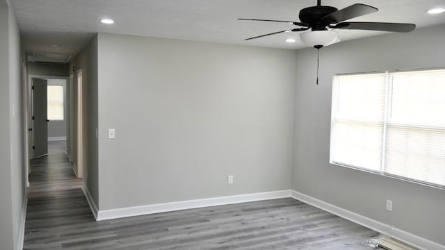 2830 N Lumpkin Rd, Columbus, GA 31903 - unfurnished room featuring attic access, a ceiling fan, baseboards, wood finished floors, and recessed lighting