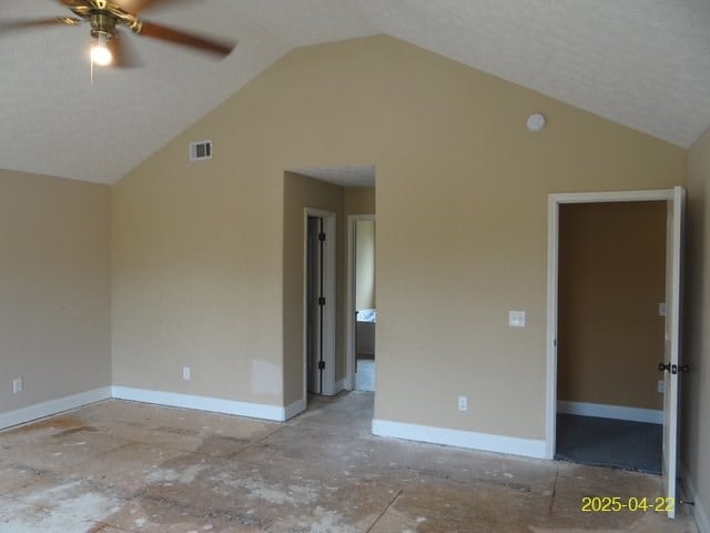 1111 Richland Dr, Columbus, GA 31907 - interior space featuring vaulted ceiling, visible vents, a ceiling fan, and baseboards