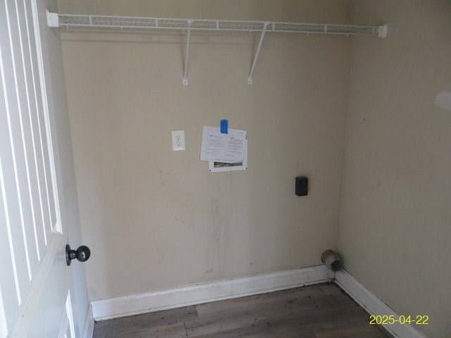 1111 Richland Dr, Columbus, GA 31907 - clothes washing area with baseboards, wood finished floors, and laundry area