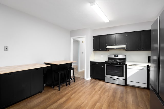 kitchen featuring light wood-type flooring and appliances with stainless steel finishes