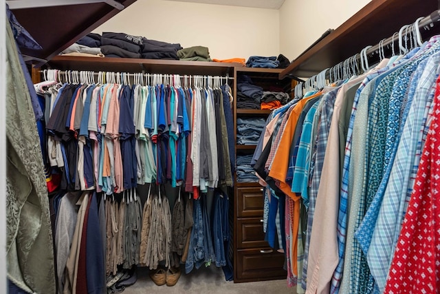 walk in closet featuring carpet flooring