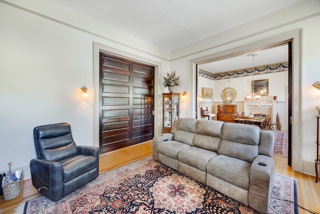 living room with hardwood / wood-style flooring