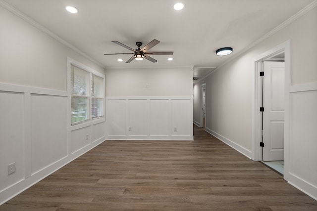 919 54th St, Columbus, GA 31904 - unfurnished room featuring crown molding, a decorative wall, a ceiling fan, recessed lighting, and wood finished floors