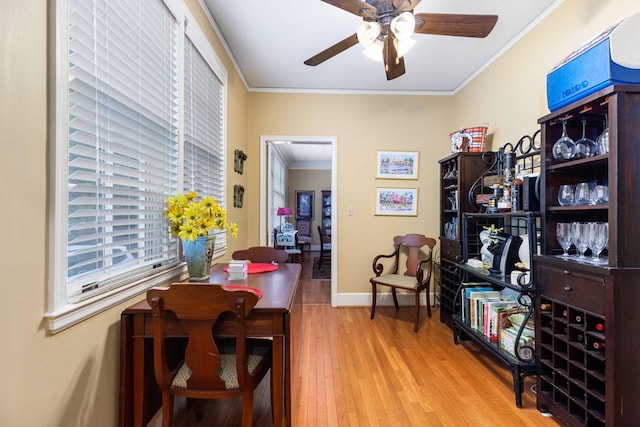 1811 Park Dr, Columbus, GA 31906 - dining room featuring ornamental molding, a ceiling fan, and wood finished floors