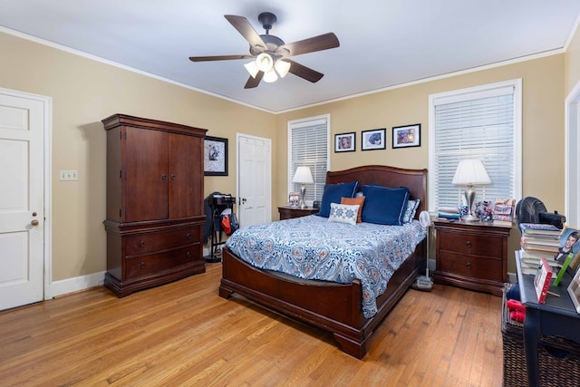 1811 Park Dr, Columbus, GA 31906 - bedroom with light wood finished floors, crown molding, and a ceiling fan