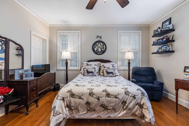 1811 Park Dr, Columbus, GA 31906 - bedroom featuring ornamental molding, wood finished floors, multiple windows, and ceiling fan