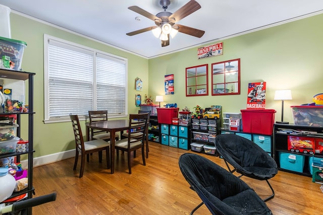 1811 Park Dr, Columbus, GA 31906 - rec room with crown molding, a ceiling fan, and wood finished floors