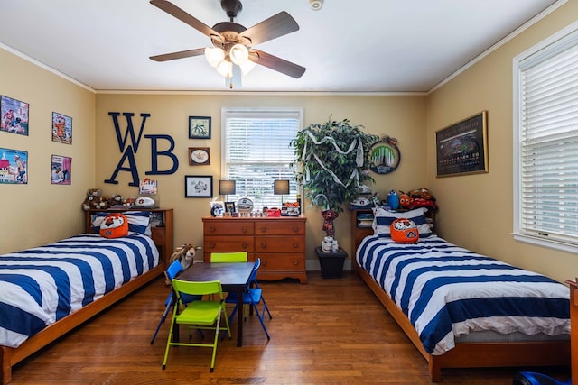 1811 Park Dr, Columbus, GA 31906 - bedroom with wood finished floors, crown molding, and a ceiling fan