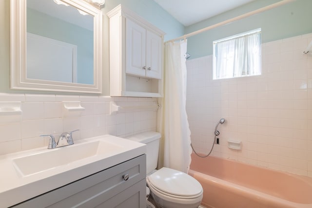 4833 Marino St, Columbus, GA 31907 - bathroom featuring shower / bathtub combination with curtain, vanity, and tile walls