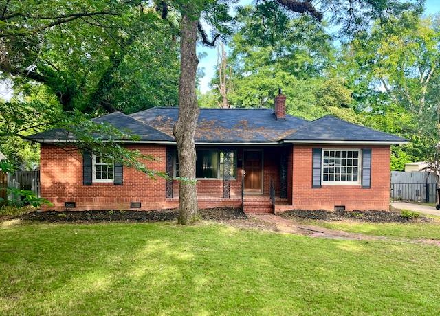 1555 Wells Dr, Columbus, GA 31906 - single story home featuring crawl space, brick siding, a chimney, and covered porch