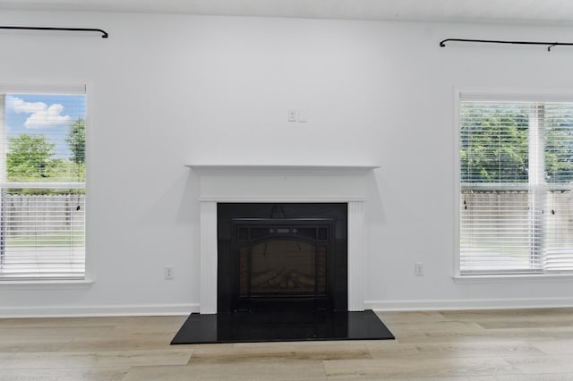 4685 Ivy Patch Dr, Fortson, GA 31808 - detailed view of a glass covered fireplace, wood finished floors, and baseboards