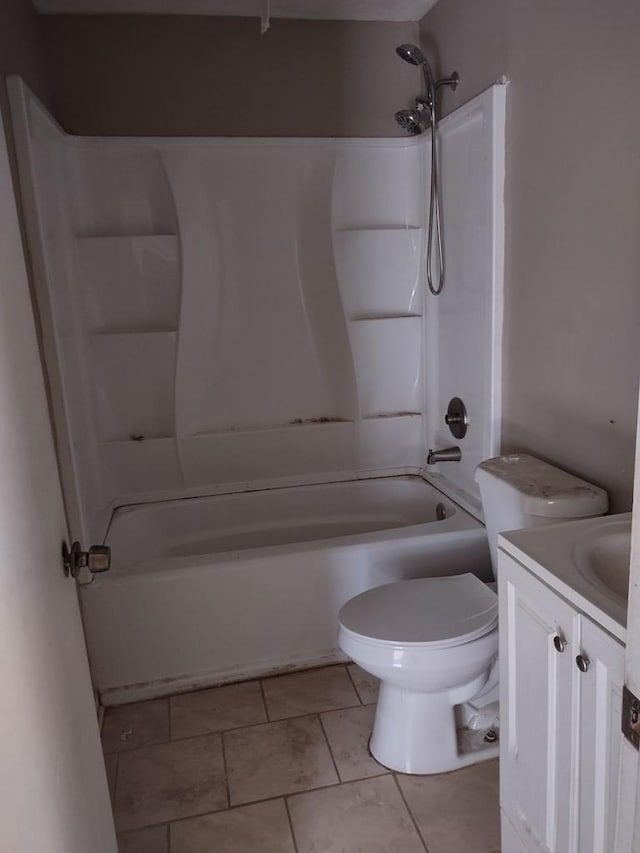 full bathroom featuring tile patterned flooring, vanity,  shower combination, and toilet