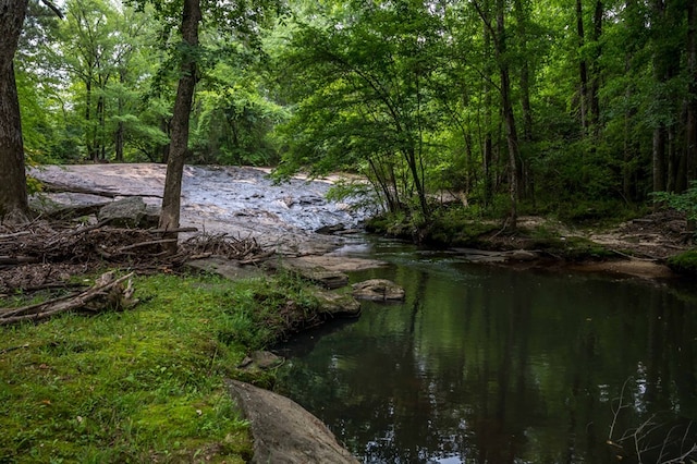 property view of water featuring a forest view