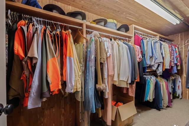 walk in closet with carpet flooring