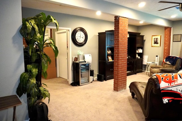 404 19th Ave, Phenix City, AL 36869 - living area with ornate columns, light colored carpet, recessed lighting, and a ceiling fan