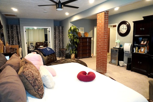 404 19th Ave, Phenix City, AL 36869 - carpeted bedroom with decorative columns, recessed lighting, and a ceiling fan