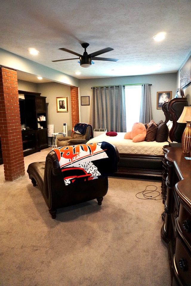 404 19th Ave, Phenix City, AL 36869 - bedroom featuring light carpet, recessed lighting, a textured ceiling, and a ceiling fan