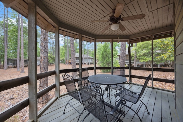2387 Cedar Ln, Pine Mountain, GA 31822 - sunroom with ceiling fan, view of wooded area, outdoor dining area, and plenty of natural light