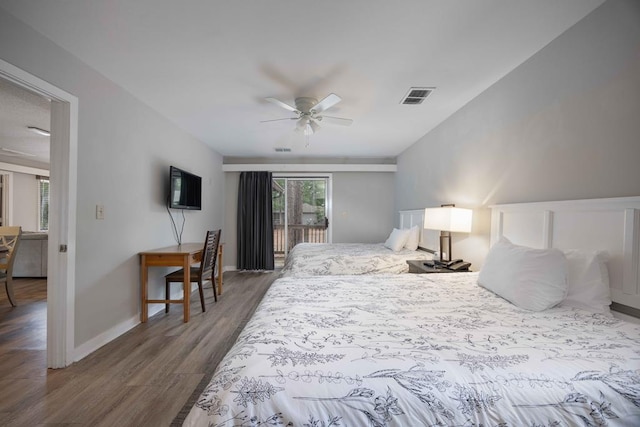2387 Cedar Ln, Pine Mountain, GA 31822 - bedroom with access to outside, wood finished floors, baseboards, and ceiling fan