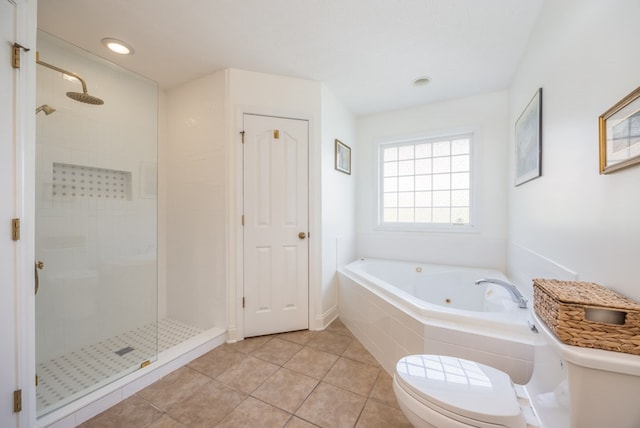 3022 Thornberry Cir, Phenix City, AL 36867 - bathroom featuring a stall shower, toilet, a whirlpool tub, tile patterned flooring, and recessed lighting