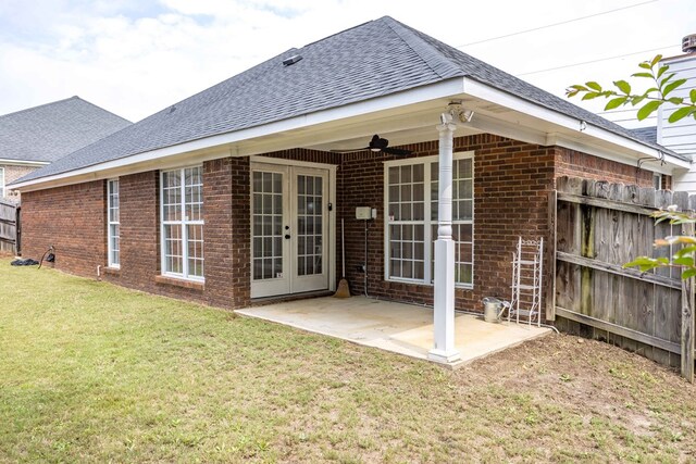 3022 Thornberry Cir, Phenix City, AL 36867 - rear view of property featuring a shingled roof, a patio area, brick siding, french doors, and ceiling fan