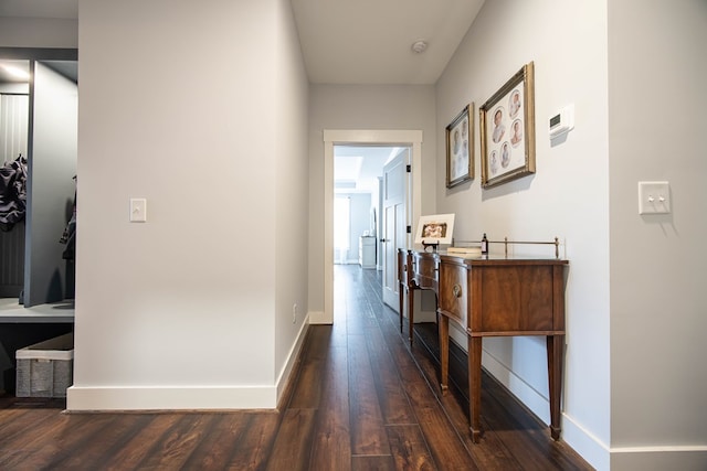 corridor with dark hardwood / wood-style floors