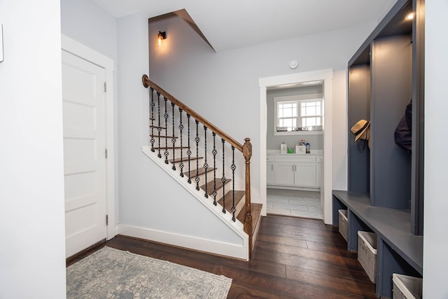 foyer entrance with dark hardwood / wood-style flooring