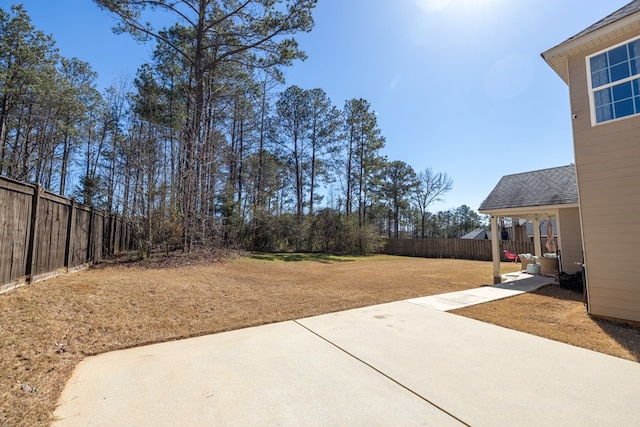 view of yard featuring a patio area and a fenced backyard