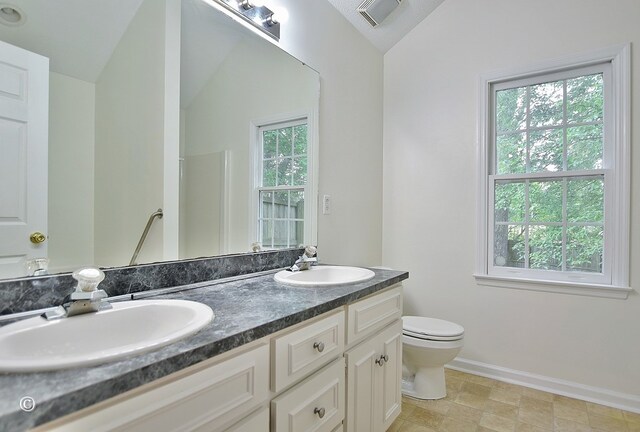 84 Summerbrook Loop, Smiths Station, AL 36870 - bathroom with toilet, visible vents, a sink, and lofted ceiling