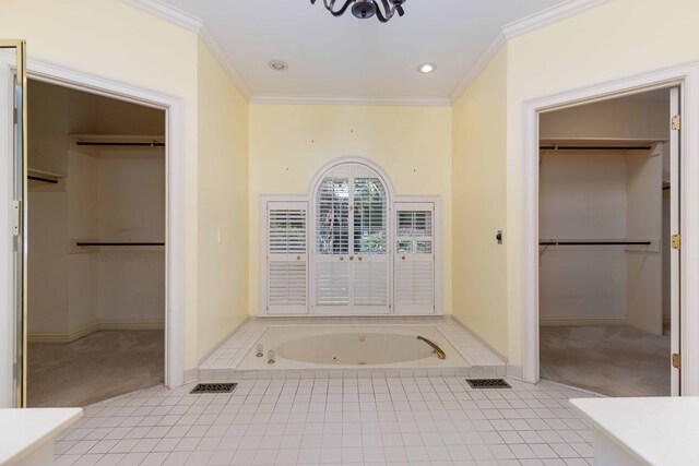 5110 Midland Trce, Columbus, GA 31820 - full bath with crown molding, a spacious closet, a tub with jets, recessed lighting, and a chandelier