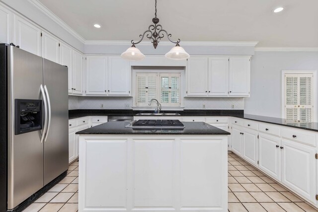 5110 Midland Trce, Columbus, GA 31820 - kitchen featuring stainless steel appliances, light tile patterned flooring, ornamental molding, white cabinets, and recessed lighting