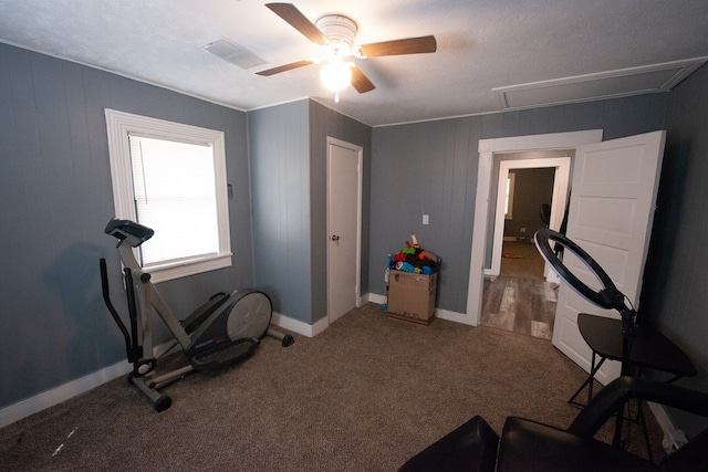 50 Old Opelika Rd, Phenix City, AL 36870 - workout room featuring attic access, ceiling fan, and carpet flooring