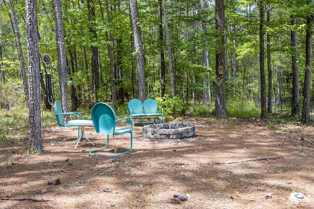 3450 Mckee Rd, Upatoi, GA 31829 - view of yard featuring an outdoor fire pit and a forest view
