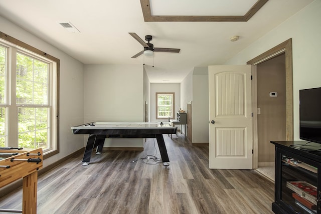 3450 Mckee Rd, Upatoi, GA 31829 - rec room with wood finished floors, baseboards, and a ceiling fan