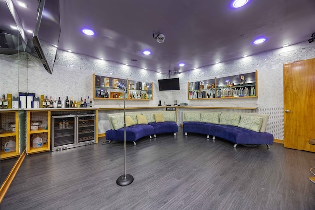 interior space featuring wood-type flooring and beverage cooler